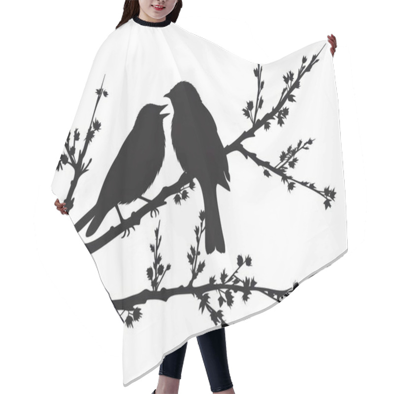 Personality  Two Silhouette Birds Perched On A Branch, Conveying A Sense Of Intimacy And Nature's Beauty. Hair Cutting Cape