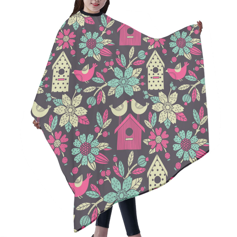 Personality  Seamless Floral Pattern With Birdhouses Hair Cutting Cape