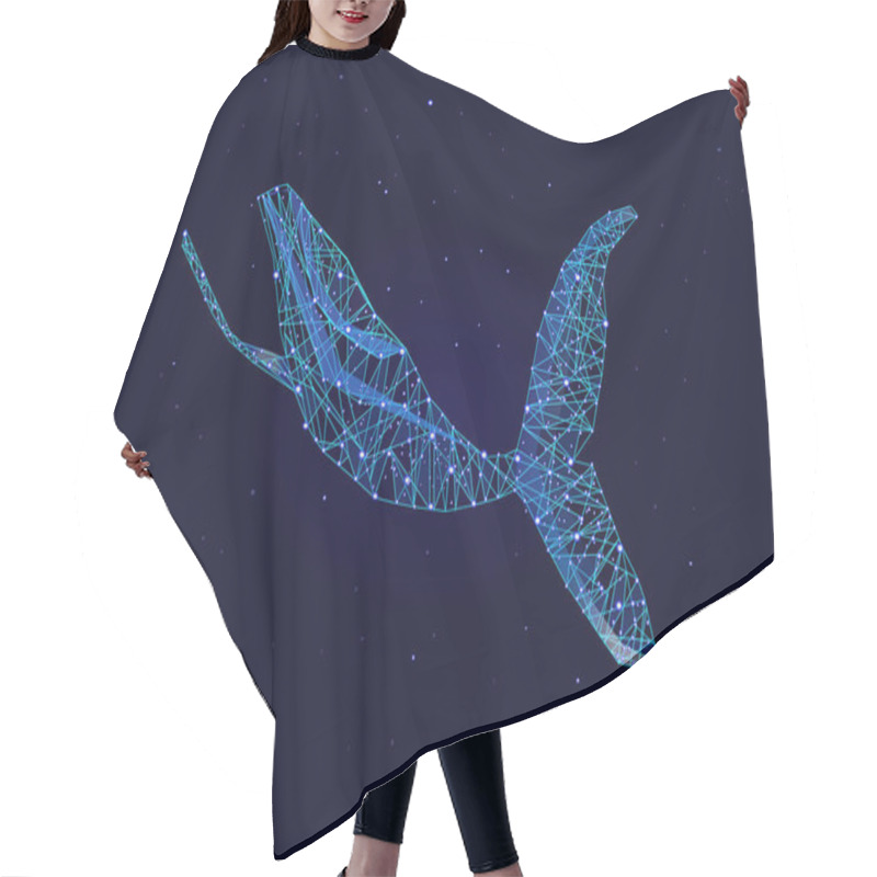 Personality  Blue Whale In The Form Of A Starry Sky Or Space, Consisting Of Points, Lines, And Shapes In The Form Of Planets, Stars And The Universe. Hair Cutting Cape