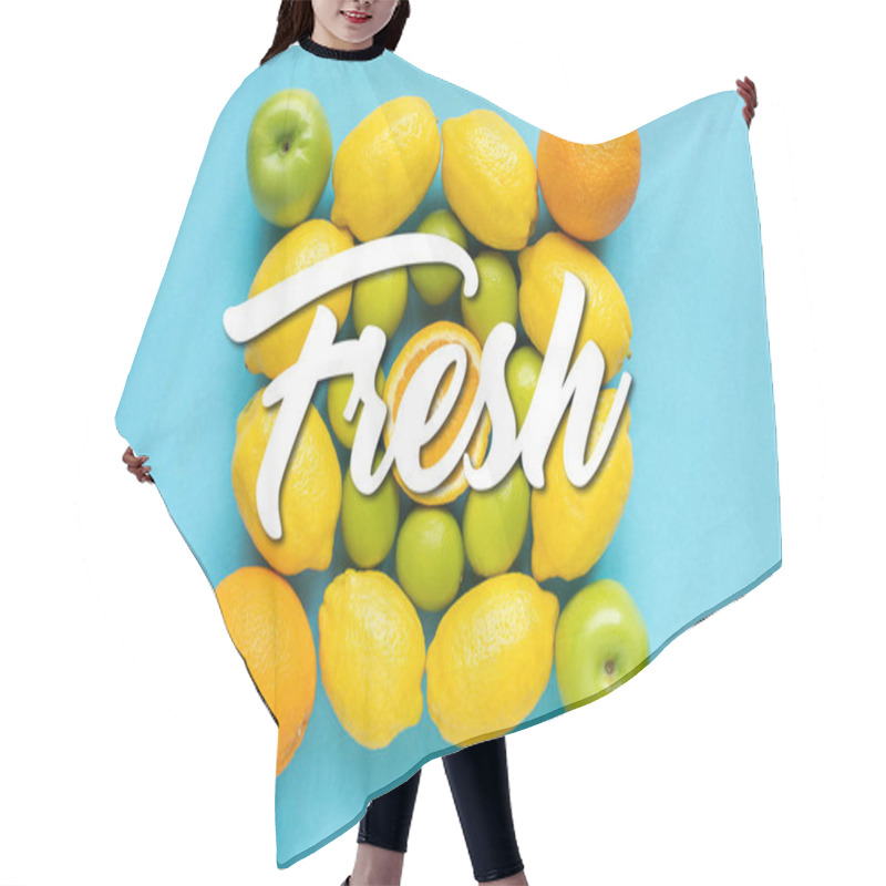 Personality  Top View Of Fresh Fruits On Blue Background, Fresh Illustration Hair Cutting Cape