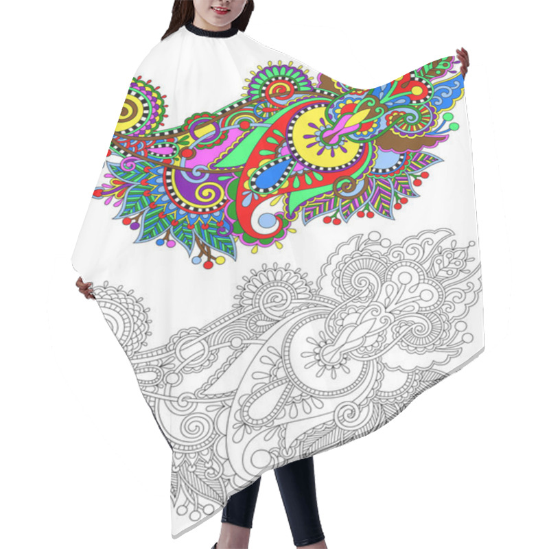 Personality  Original Hand Draw Line Art Ornate Flower Design Hair Cutting Cape