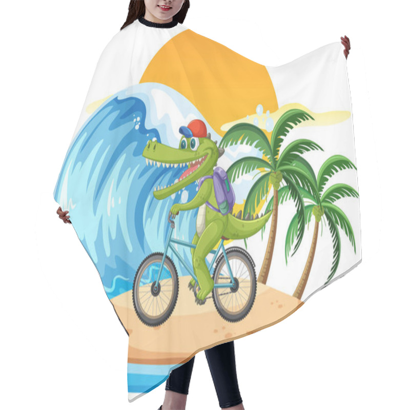 Personality  Crocodile Rides A Bike On A Sunny Island Hair Cutting Cape