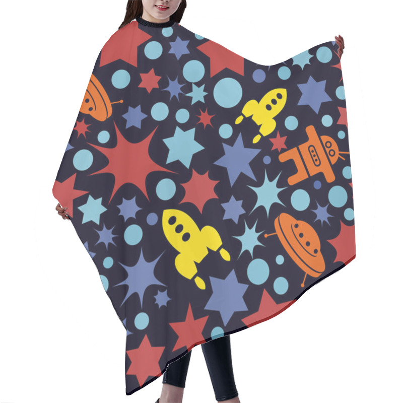 Personality  Pattern With Stars, Dots And Rockets Hair Cutting Cape