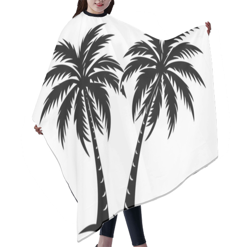 Personality  Striking Black And White Silhouette Of Two Palm Trees Hair Cutting Cape