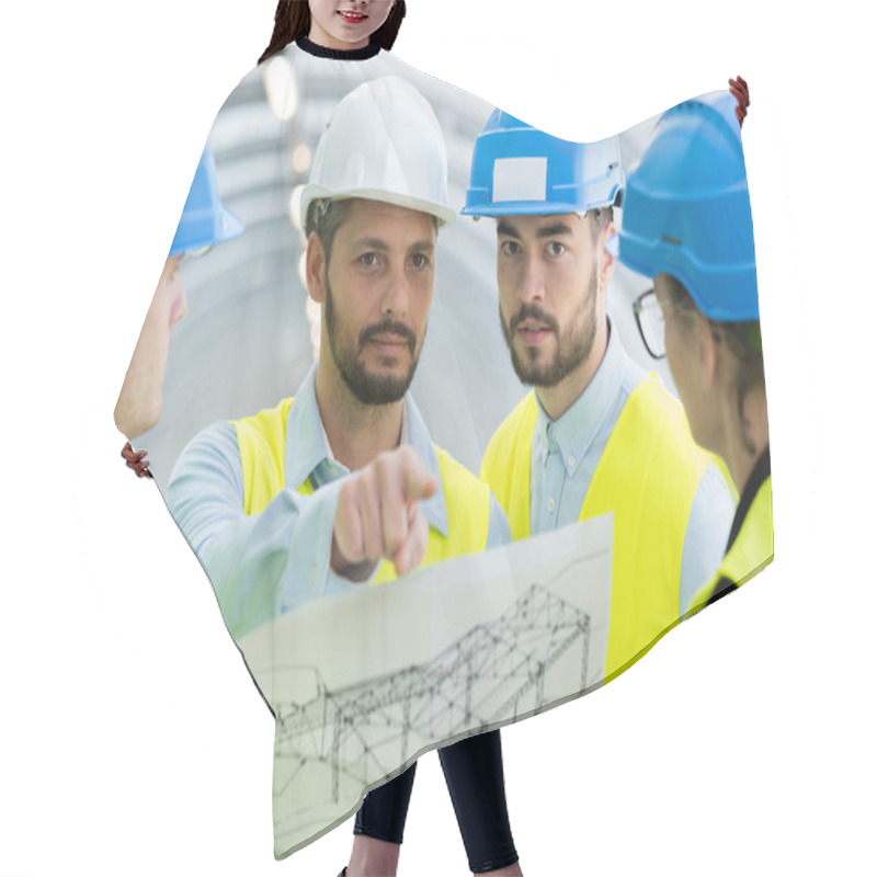 Personality  Construction Manager Pointing At An Area To The Group Hair Cutting Cape