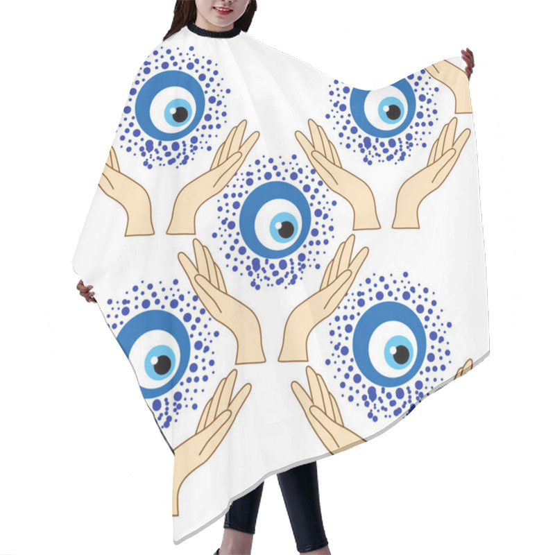 Personality  Evil Eye Seamless Pattern. Magic, Witchcraft, Occult Symbol. Hamsa Eye, Magical Eye, Decor Element. Blue White Golden Eyes. Fabric Textile Giftware Wallpaper Hair Cutting Cape