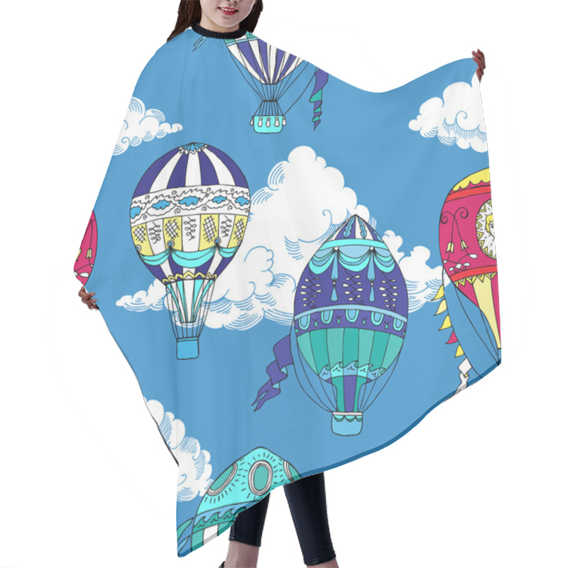 Personality  Seamless Pattern With Clouds And Hot Air Ballons Hair Cutting Cape