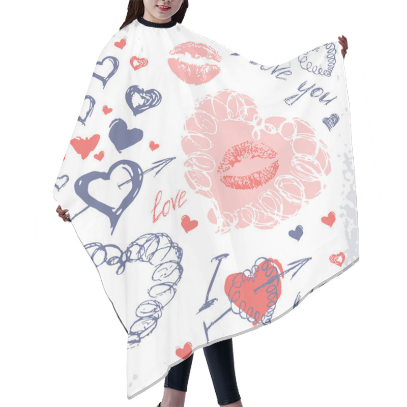 Personality  Vector Valentine Set With Hearts. Hand Drawn. Sketch Style Hair Cutting Cape