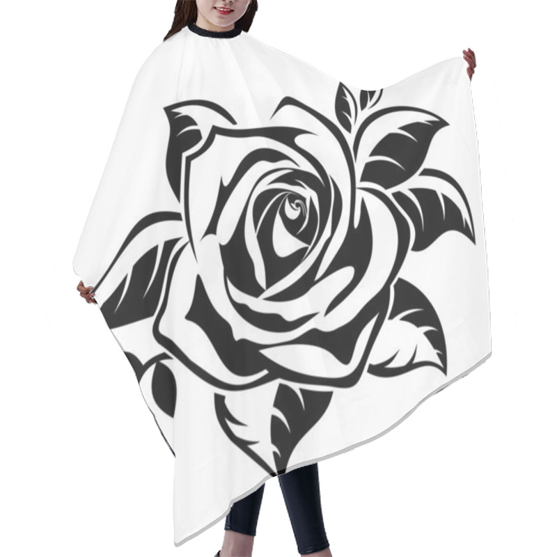 Personality  Black Silhouette Of Rose With Leaves. Vector Illustration. Hair Cutting Cape