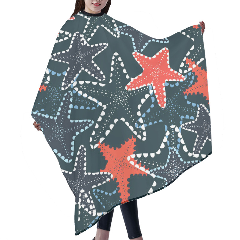 Personality  Dark Blue With Underwater Red Star Fish Seamless Pattern Background Design. Hair Cutting Cape