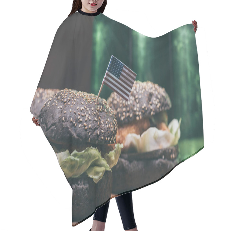 Personality  Tasty Burgers With Little Usa Flag Hair Cutting Cape