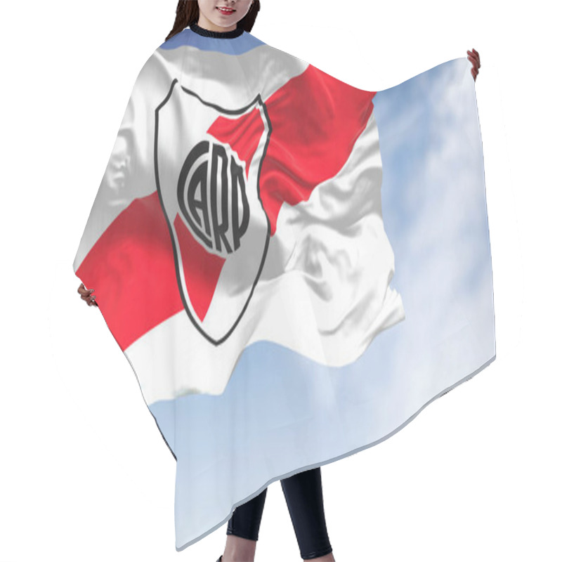 Personality  Buenos Aires, AR, Oct. 2022: The River Plate Flag Waving In The Wind. River Plate Is An Argentine Sports Club Based In Buenos Aires. 3D Illustration Render Hair Cutting Cape