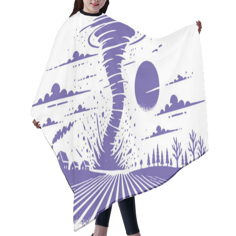 Personality  Purple Tornado Over Rural Landscape In Stylized Illustration Hair Cutting Cape