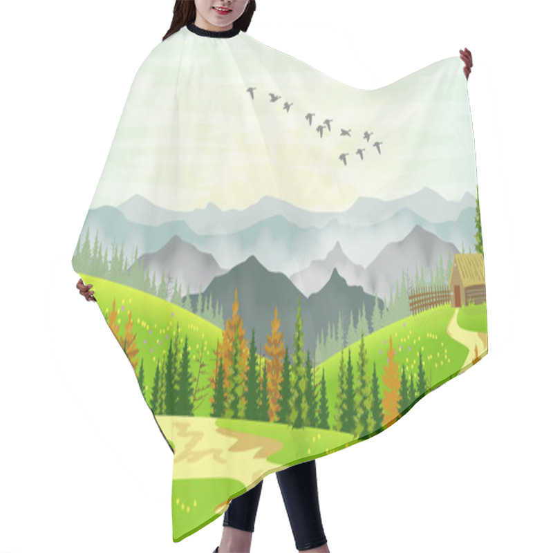 Personality  Vector Illustration Of A Simple Spring Landscape Hair Cutting Cape