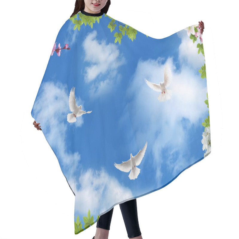 Personality  3d Flower , Butterfly Sky And Flower Home Brick Wall Background Hair Cutting Cape