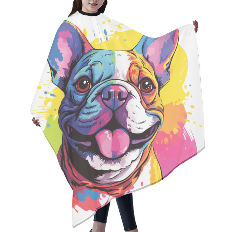 Personality  Happy Dog. Cute And Funny French Bulldog In Vector Pop Art Style. Template For T-shirt, Sticker, Etc. Hair Cutting Cape