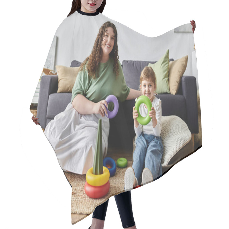 Personality  A Loving Plus Size Woman Engages With Her Daughter, Enjoying Time Together Indoors. Hair Cutting Cape