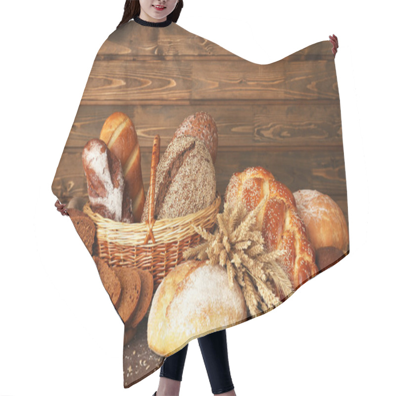 Personality  Different Bread With Ears And Sunflower Seeds On Wooden Background Hair Cutting Cape