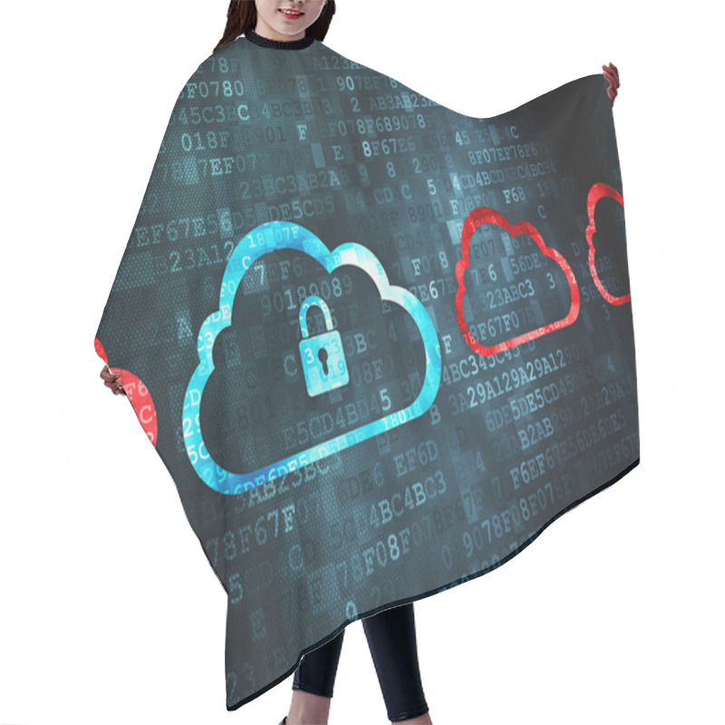 Personality  Cloud Technology Concept: Cloud Whis Padlock On Digital Backgrou Hair Cutting Cape