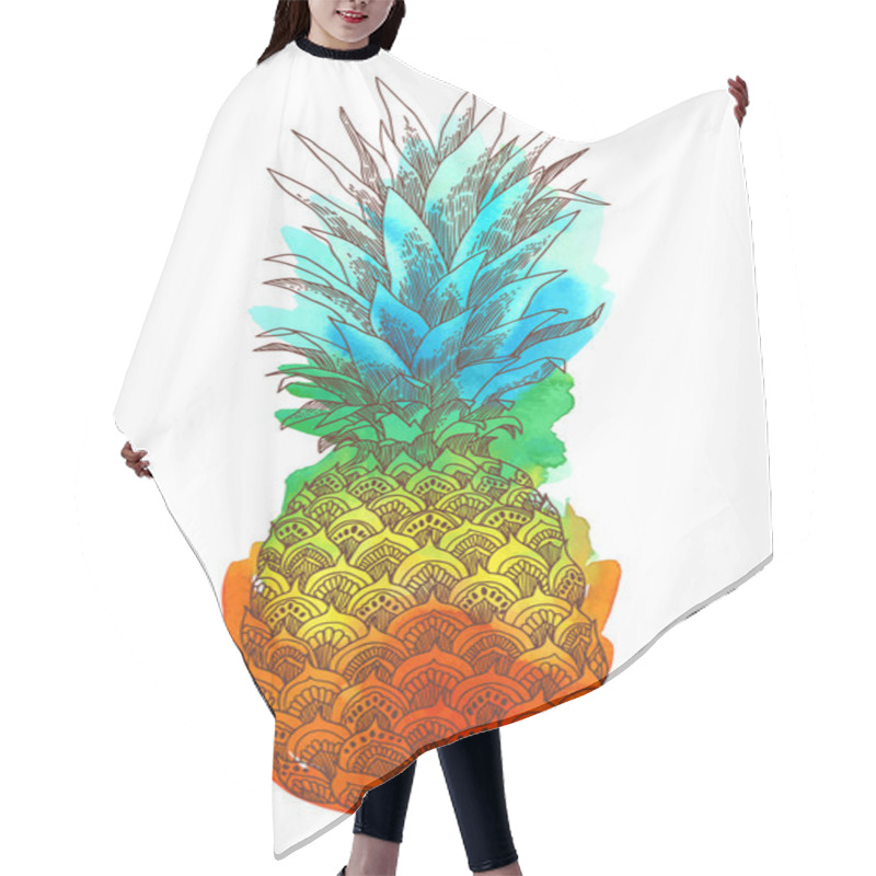 Personality  Hand Drawn Illustration Of Pineapple Fruit Hair Cutting Cape