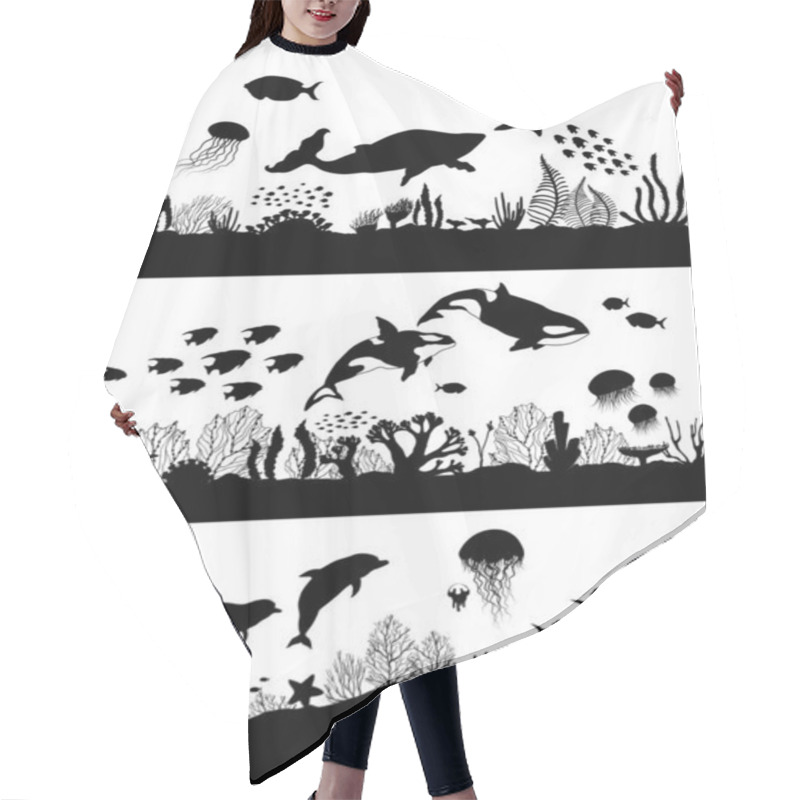 Personality  Silhouette Of Sea Coral Reef, Oceanic Animal Set. Hair Cutting Cape