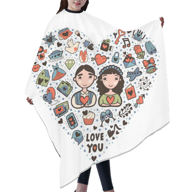 Personality  Vector Heart Shape Made Of Cute Doodles Hair Cutting Cape