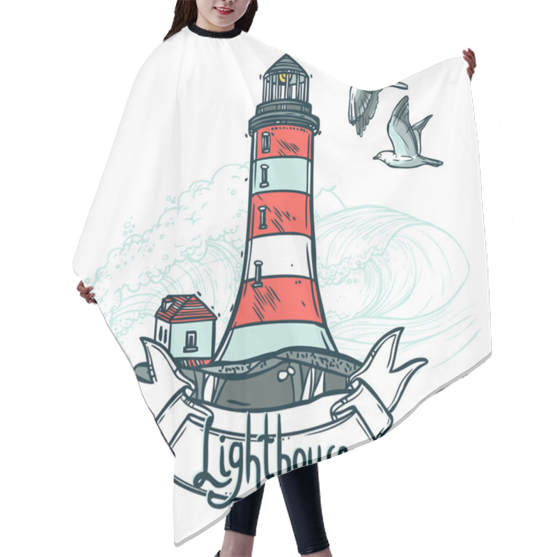 Personality  Lighthouse Sketch Illustration Hair Cutting Cape