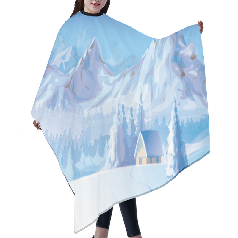 Personality  Vector Of Winter Landscape With Mountains And Cote Covered Of Snow. Hair Cutting Cape