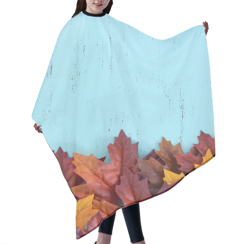 Personality  Autumn Fall Rustic Wood Background.  Hair Cutting Cape