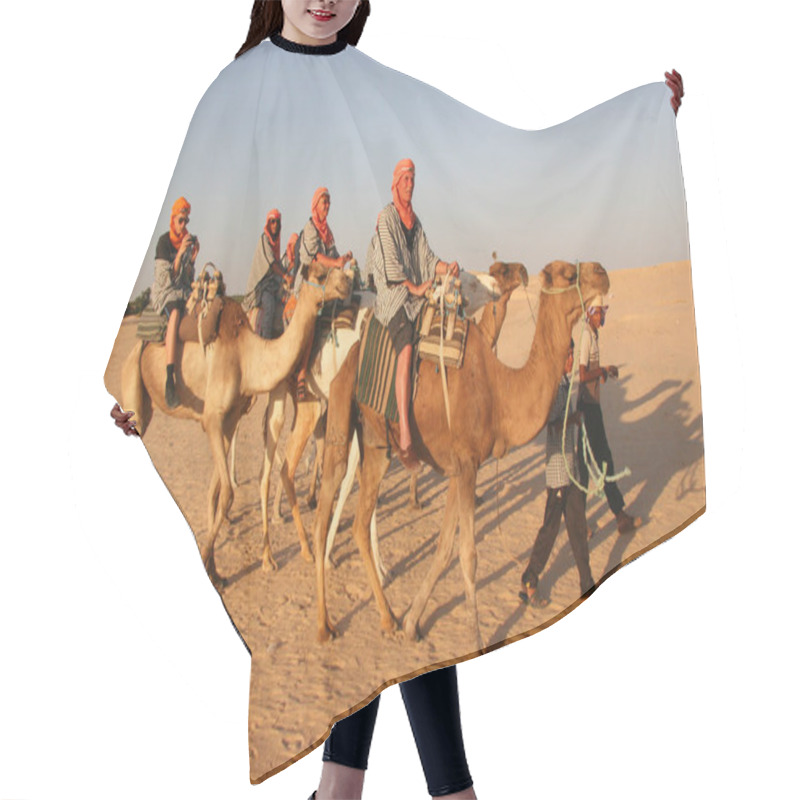 Personality  View Of People Riding On Camels In The Desert Hair Cutting Cape