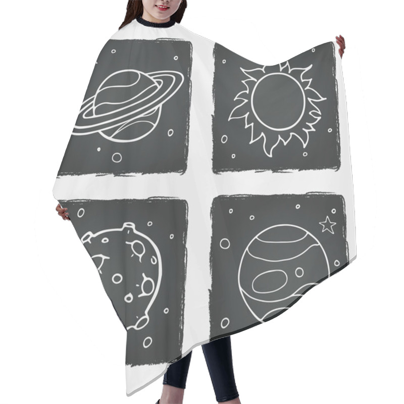 Personality  Set Of Cartoon Space Elements Hair Cutting Cape