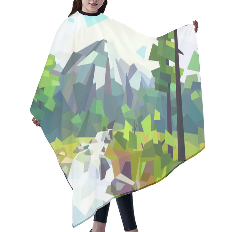 Personality  Low Poly Forest River Landscape. Vector Illustration Hair Cutting Cape