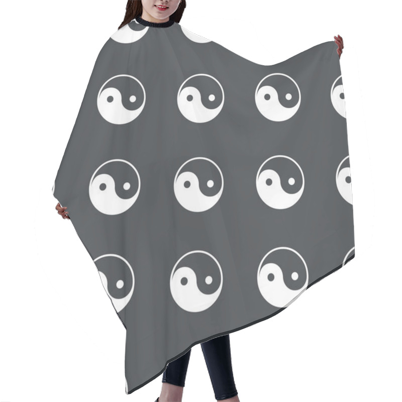 Personality  Straight Black Ying Yang Pattern Hair Cutting Cape