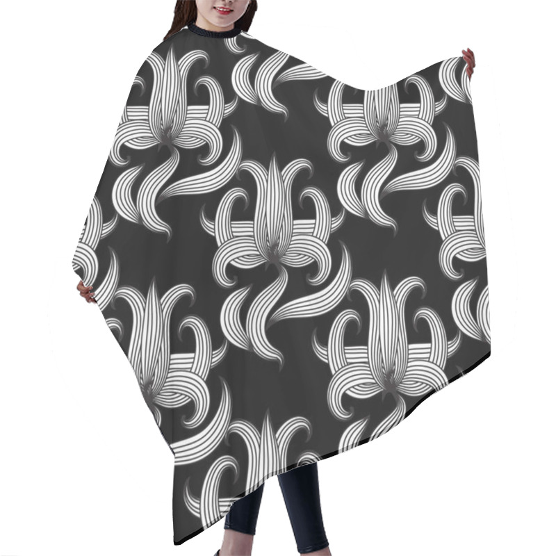 Personality  Floral Black And White Vector Seamless Pattern. Hand Drawn  Hair Cutting Cape