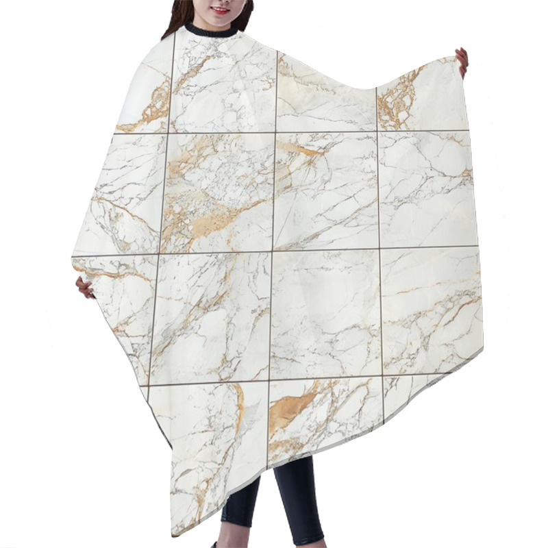 Personality  Elegant Marble Tile Design Featuring White And Gold Veins, Perfect For Luxurious Interiors And Stylish Renovations. Hair Cutting Cape