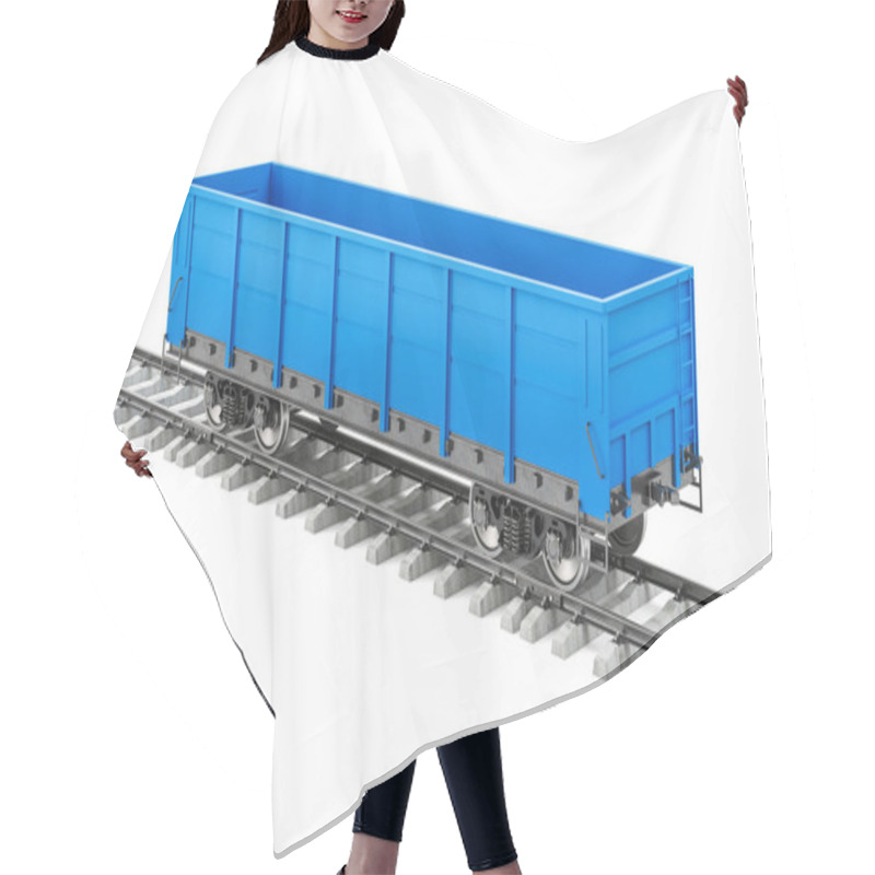 Personality  Blue Empty Freight Wagon On The Railway, 3D Rendering Hair Cutting Cape