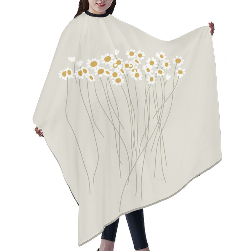 Personality  A Bouquet Of Minimalistic Daisies. Wildflowers. Summer Meadow Plants. In Style Mid Century Hair Cutting Cape