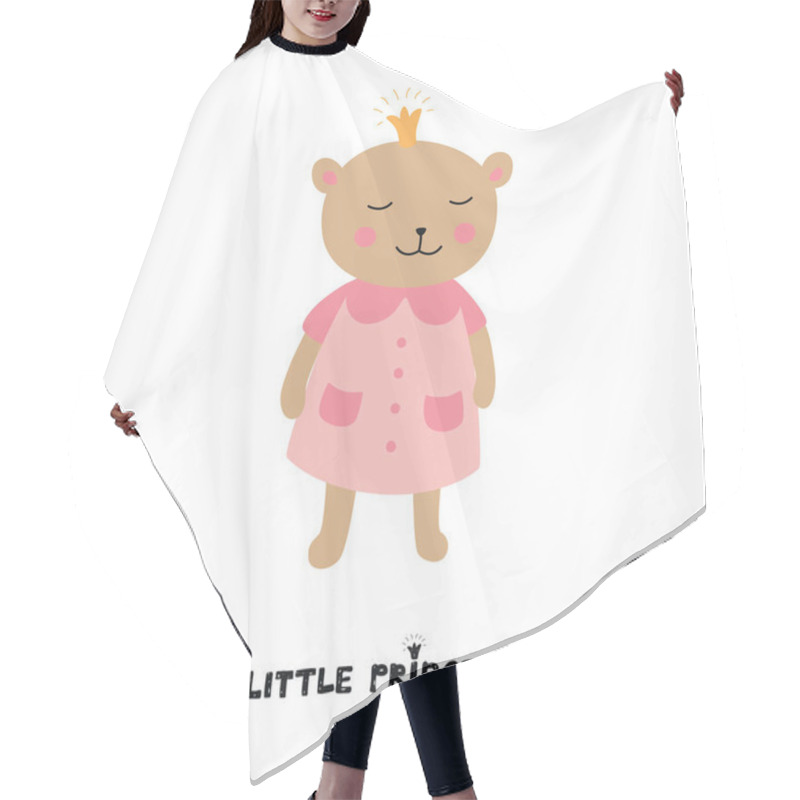 Personality  Cute Bear Girl With Crown. Little Princess Slogan. Hair Cutting Cape