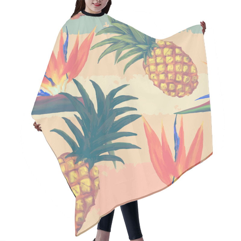 Personality  Tropical Exotic Flowers And Pineapple Seamless Pattern Hair Cutting Cape