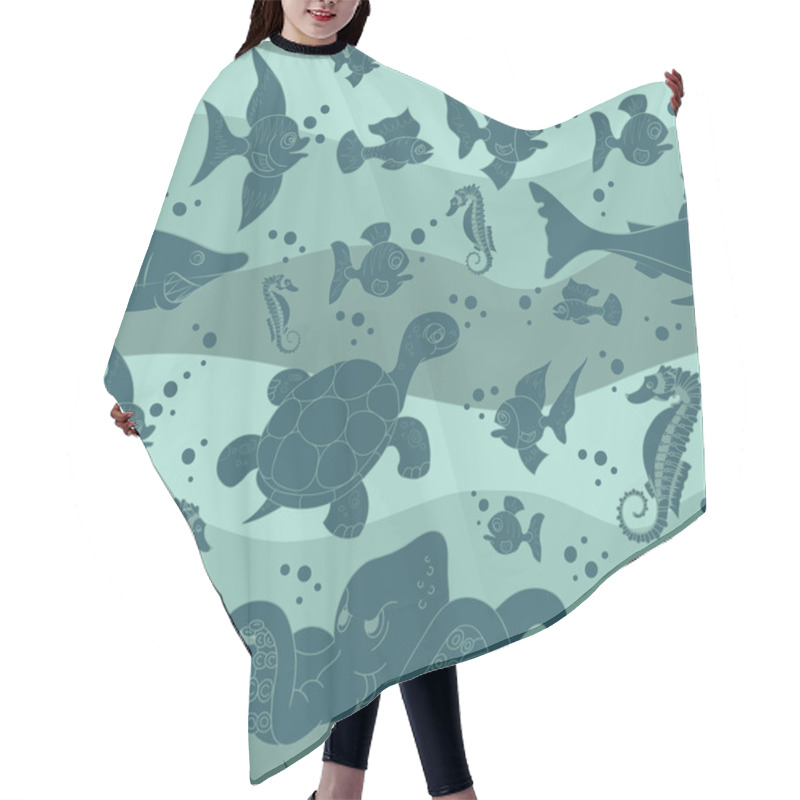 Personality  Vector Illustration Of Sea Waves With Sea Life Hair Cutting Cape