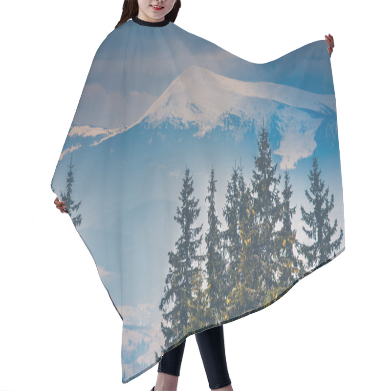 Personality  Snowy Mountain Peaks And Pine Trees Hair Cutting Cape