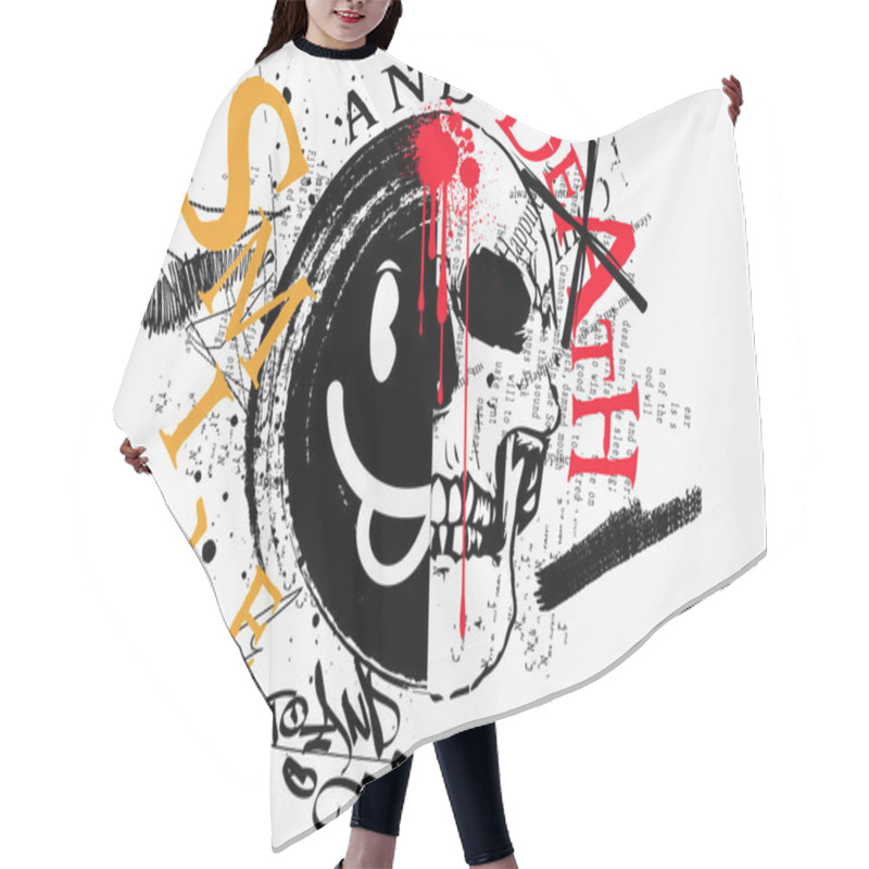 Personality  Typography Street Art Graffiti With Spray Splash Effect,  Urban Graffiti Street Art Style Slogan, Melted And Skull Happy Emoji Illustration In Street Style Hair Cutting Cape