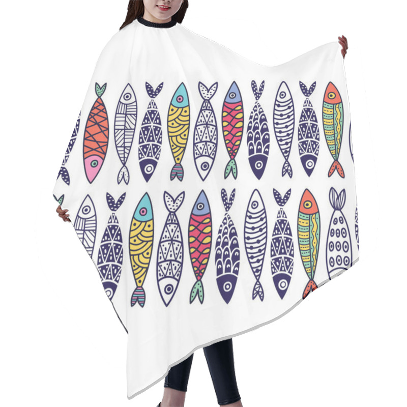 Personality  Vector Seamless Horizontal Border With Fish. Cute Sardines. Hair Cutting Cape