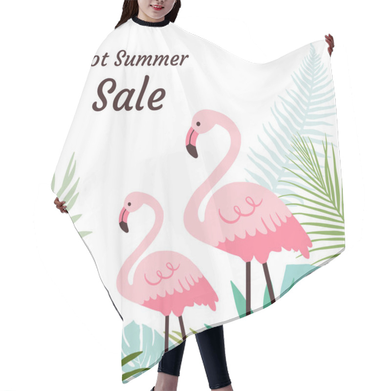 Personality  Summer Sale Web Banner With Pink Flamingos And Palm Leaves Hair Cutting Cape