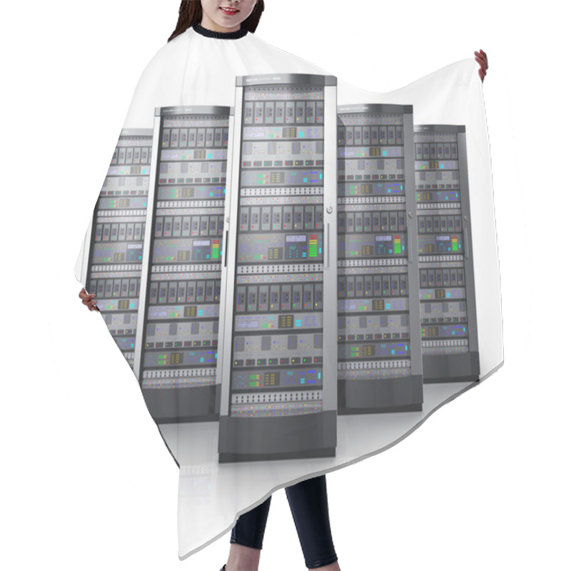 Personality  Row Of Network Servers In Data Center Hair Cutting Cape