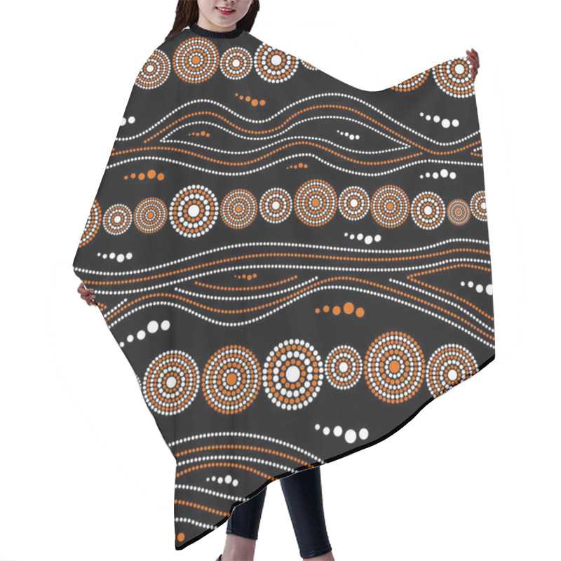 Personality  Australian Aboriginal Seamless Vector Pattern With White And Orange Dotted Circles, Rings And Crooked Stripes On Black Background Hair Cutting Cape