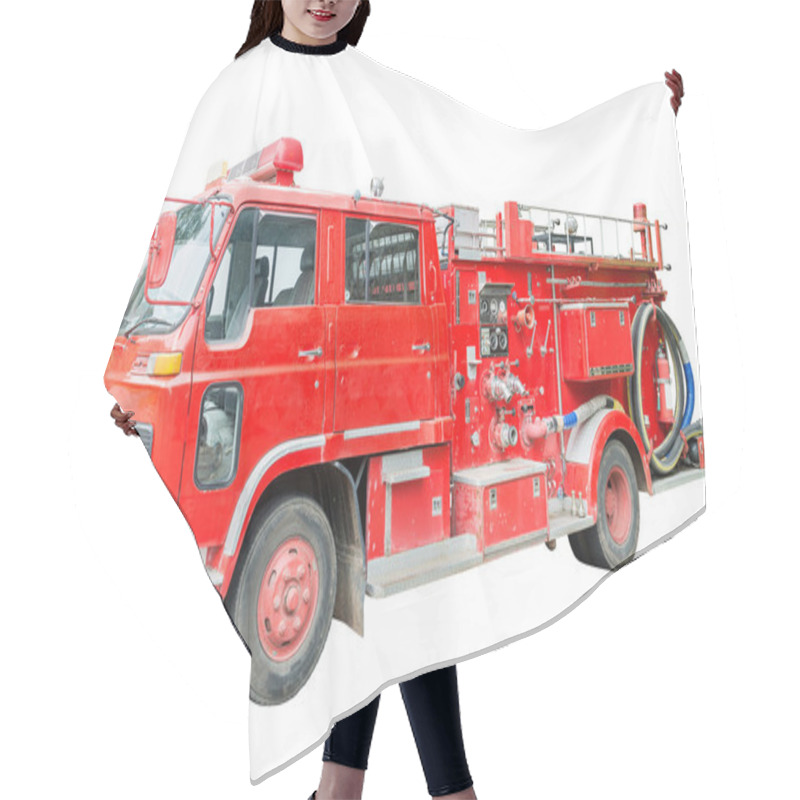 Personality  Fire Truck Isolated On White Hair Cutting Cape