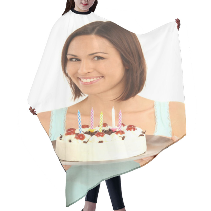 Personality  Portrait Of Woman With Cake Hair Cutting Cape