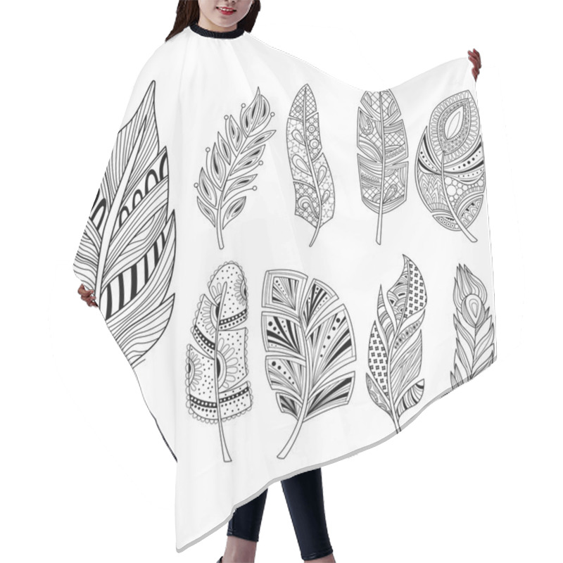 Personality  Ornamental Feathers In Handdrawn Style. Vestor Illustration Set Hair Cutting Cape