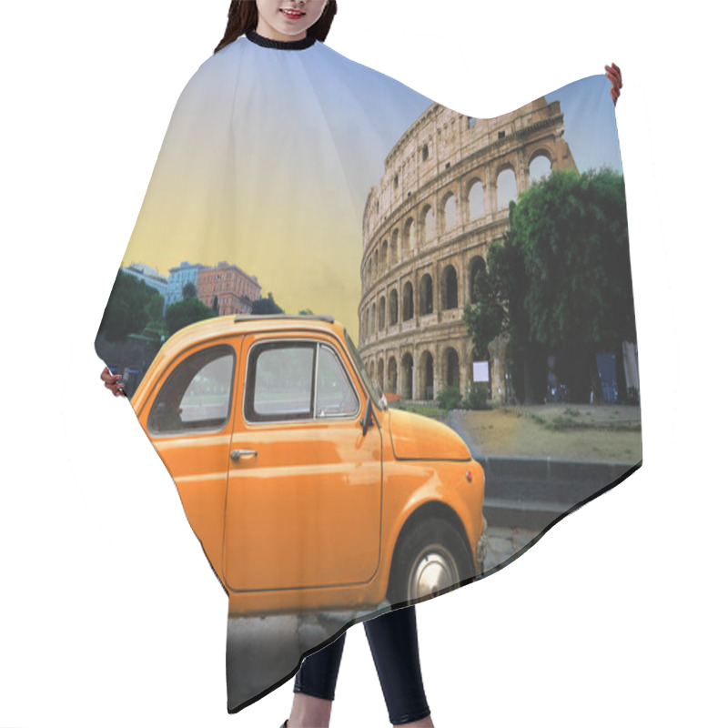 Personality  Retro Car On Background Of Colosseum In Rome Italy Hair Cutting Cape